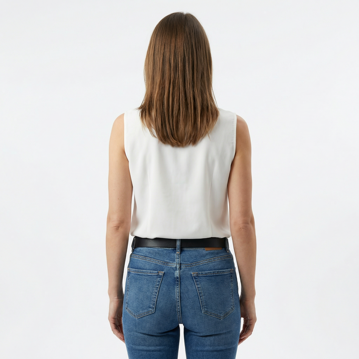 Rückenansicht Damen Sommertop ärmellos mit Druckmuster
