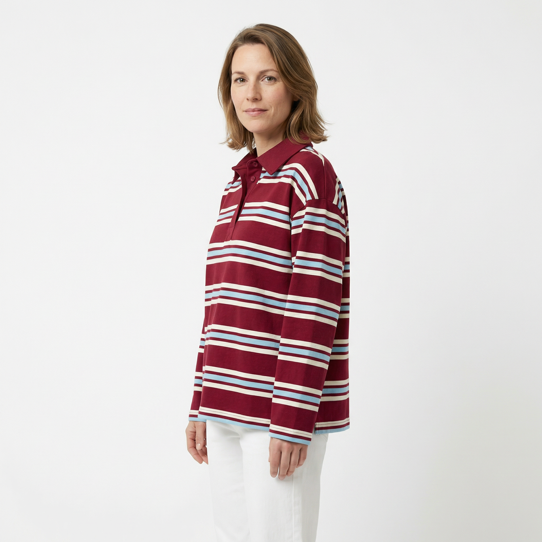 Damen Streifen Polo Langarm