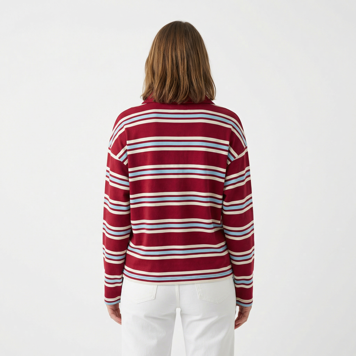 Damen Streifen Polo Langarm