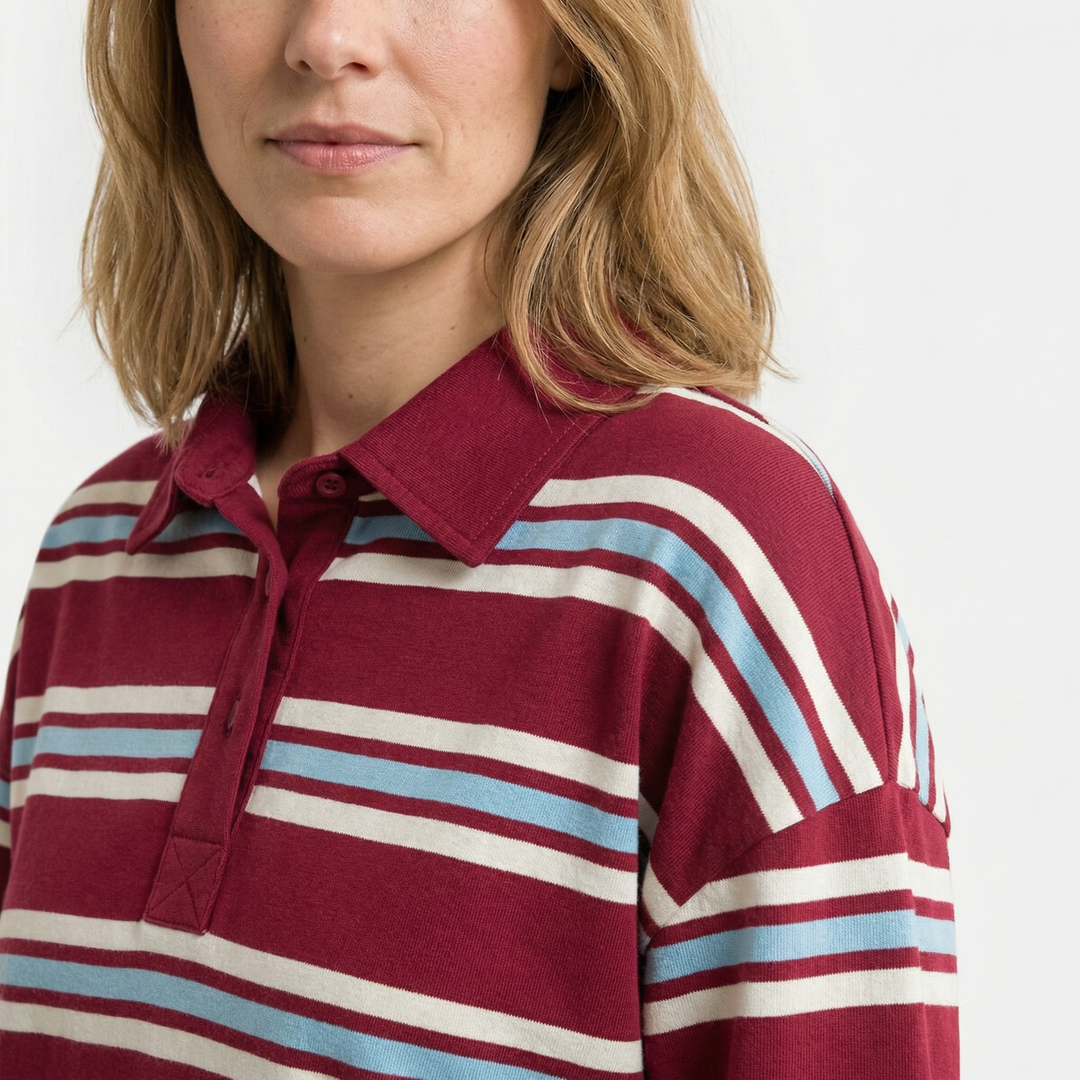 Damen Streifen Polo Langarm
