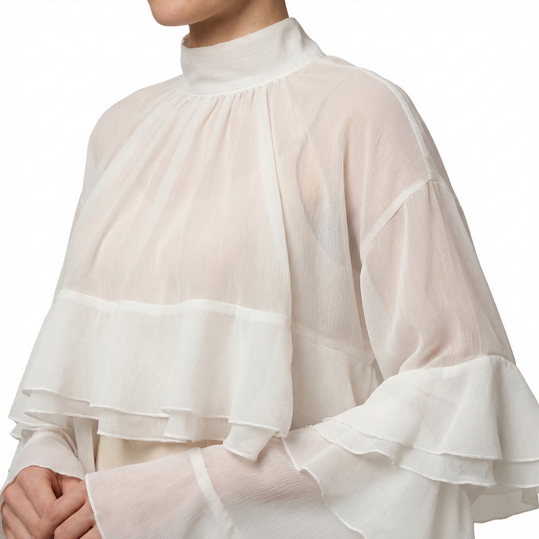Elegante Rüschenbluse in Altrosa, Frontalansicht