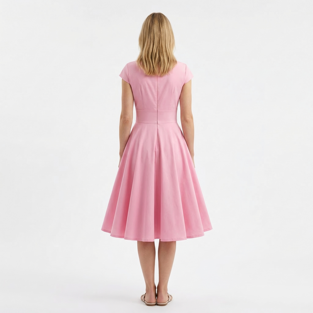 Midikleid Blau, Seitenansicht, fließende A-Linie