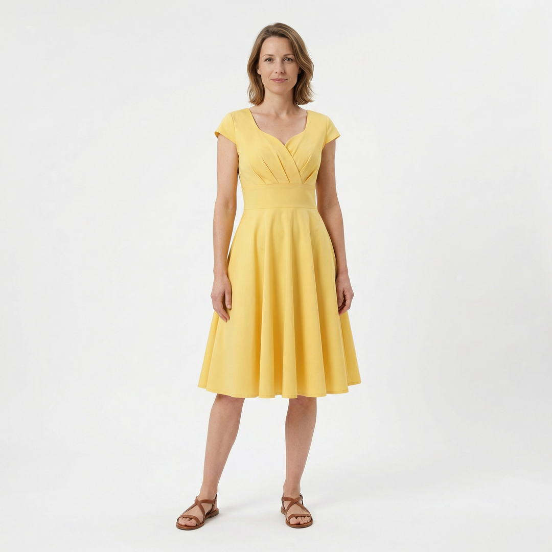 Weinrotes Vintage-Midikleid, V-Ausschnitt, Vorderansicht
