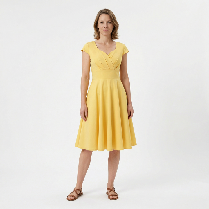 Weinrotes Vintage-Midikleid, V-Ausschnitt, Vorderansicht