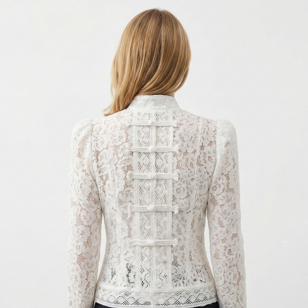Schwarze Damen-Spitzenbluse Slim Fit, Frontansicht