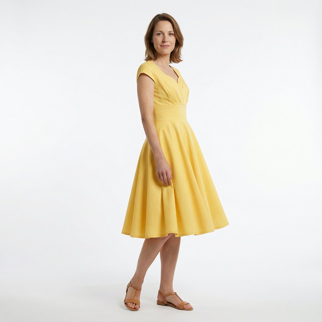 Midikleid Weinrot, Seitenansicht, A-Linie Silhouette