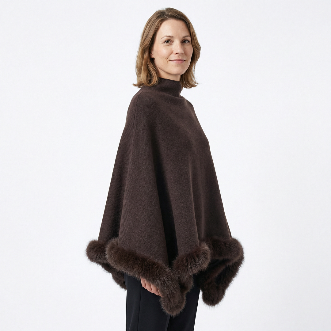 Damen Cape Jacke Kunstpelz Luxus