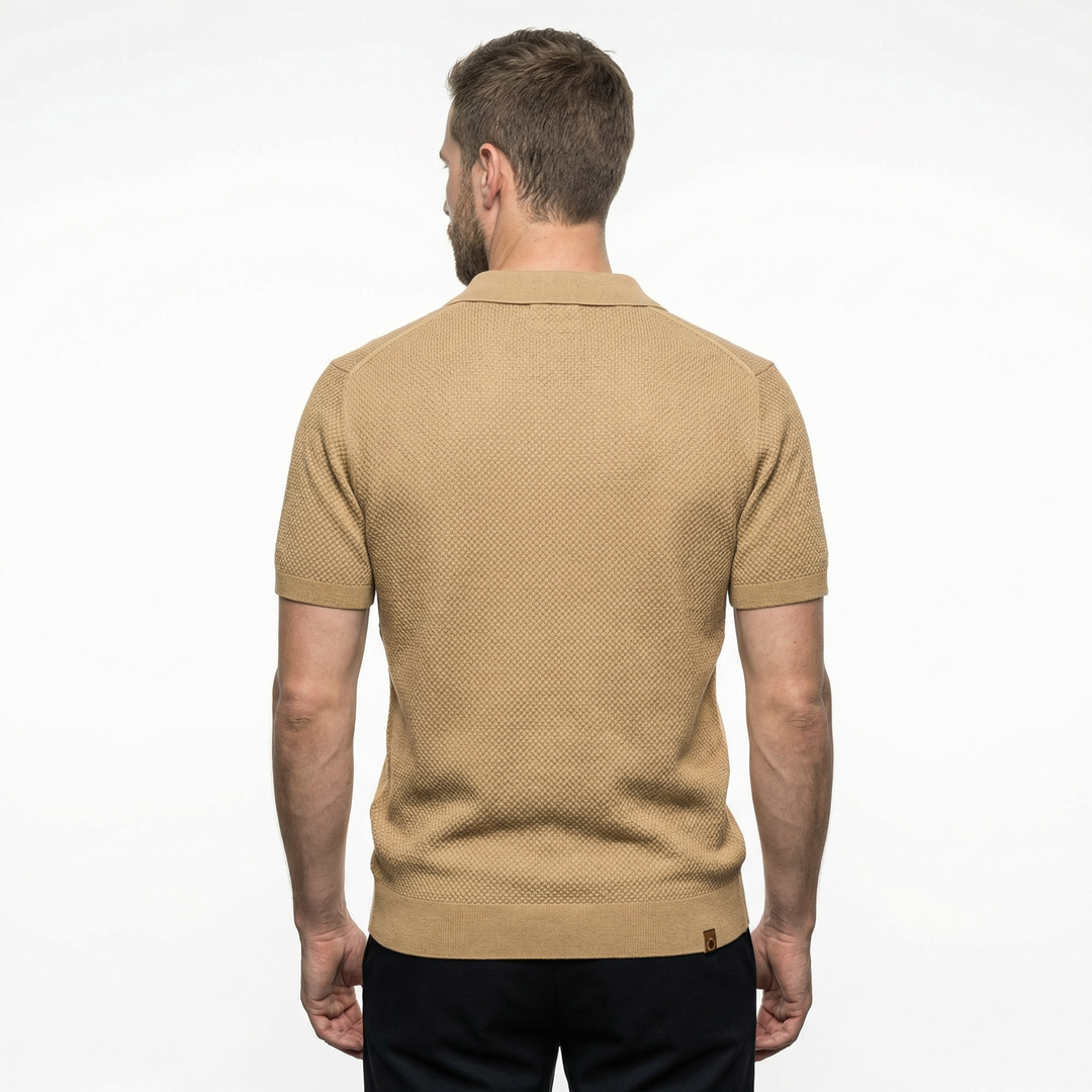 Seitenansicht Herren Polo Shirt Khaki, Silhouette und Ärmellänge