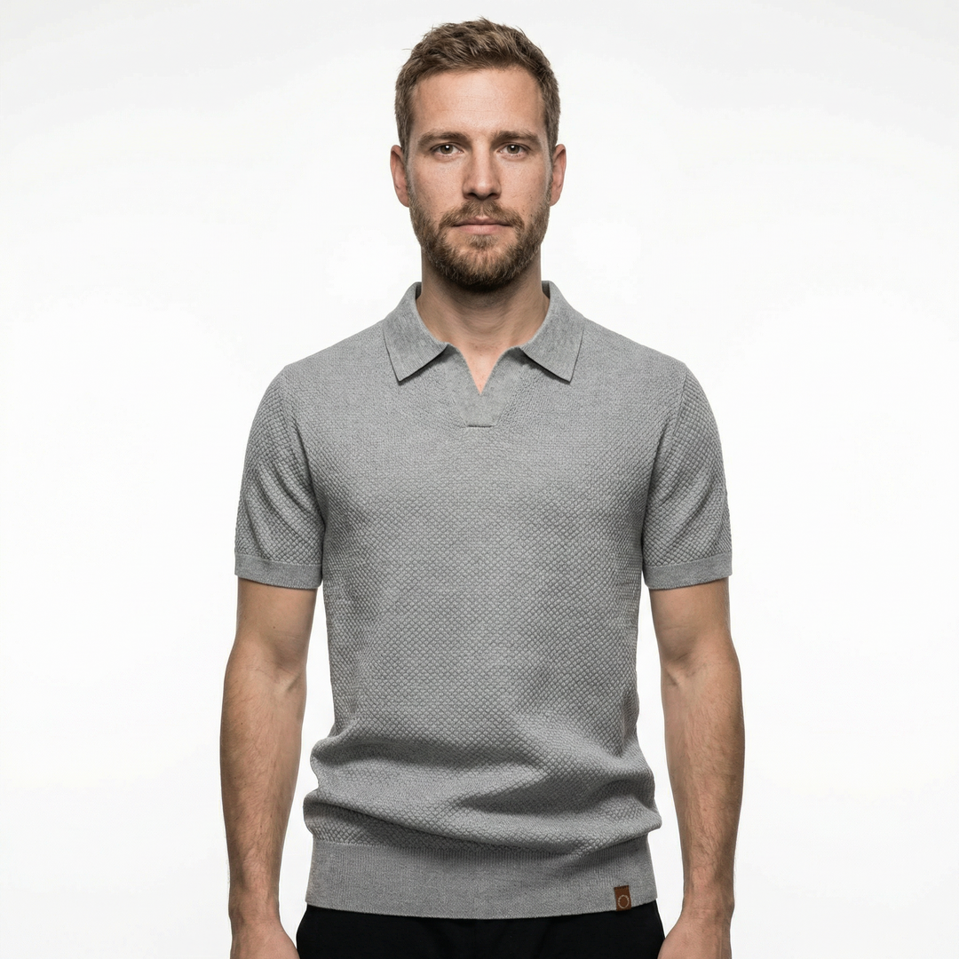 Nahaufnahme Polokragen und Knopfleiste, Herren Polo Shirt Khaki