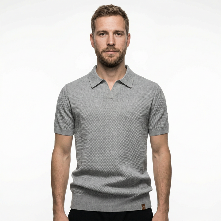 Nahaufnahme Polokragen und Knopfleiste, Herren Polo Shirt Khaki