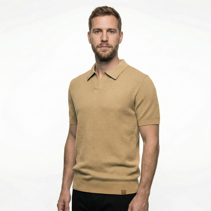 Herren Polo Shirt Kurzarm Khaki, zweite Ansicht am Model