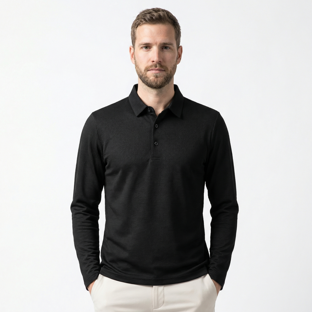 Nahaufnahme Kragen und Knopfleiste, Herren Langarm Polo