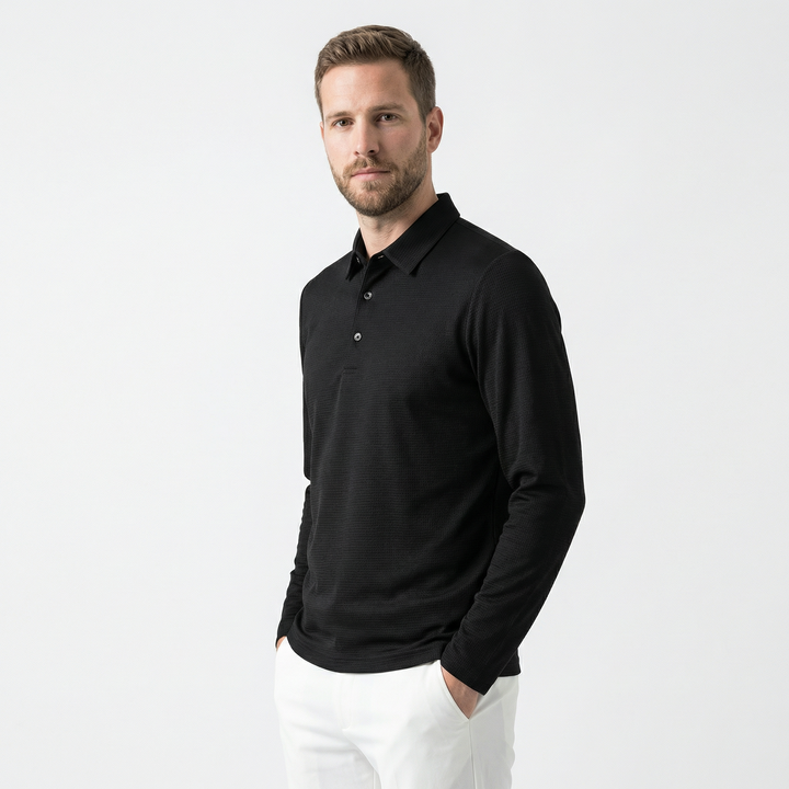Herren Poloshirt Langarm liegend, Gesamtform und Farbe