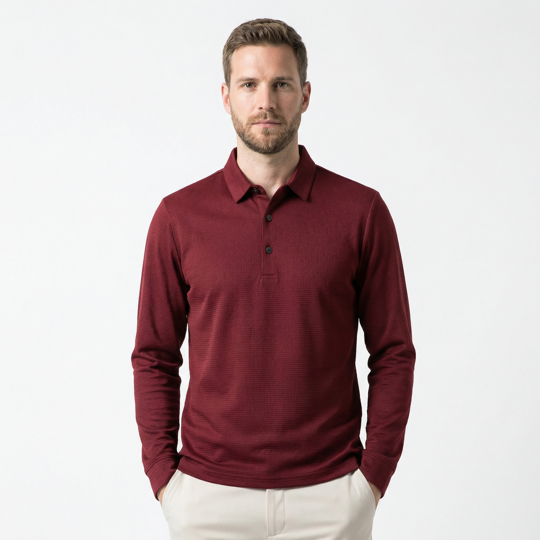 Nahaufnahme Waffelstruktur und Umlegekragen, Herren Poloshirt