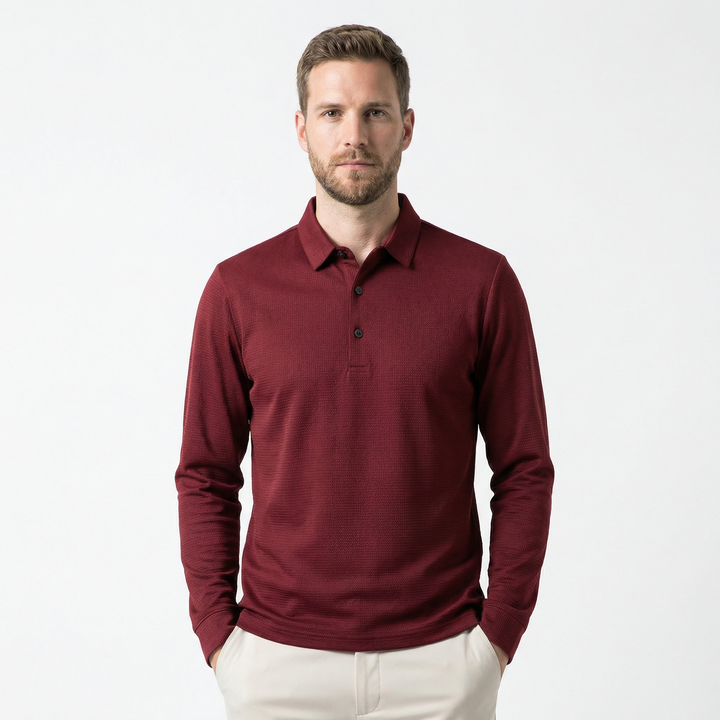 Nahaufnahme Waffelstruktur und Umlegekragen, Herren Poloshirt
