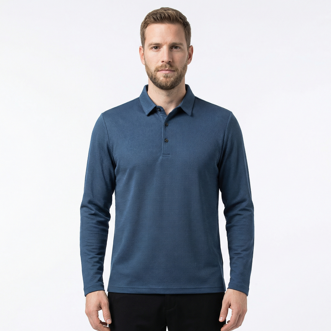 Herren Poloshirt Langarm, alternative Frontpose am Model
