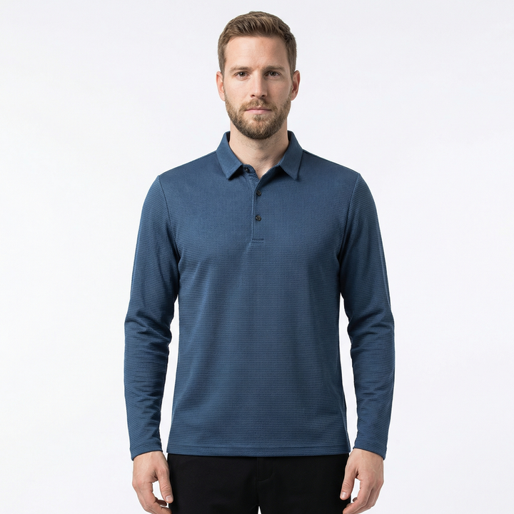 Herren Poloshirt Langarm, alternative Frontpose am Model