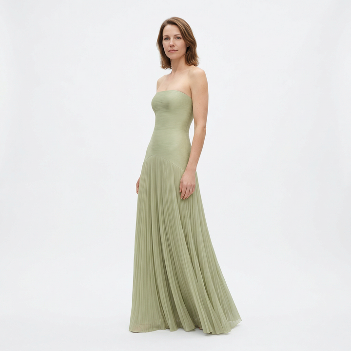 Elegantes trägerloses Plisseé Maxikleid