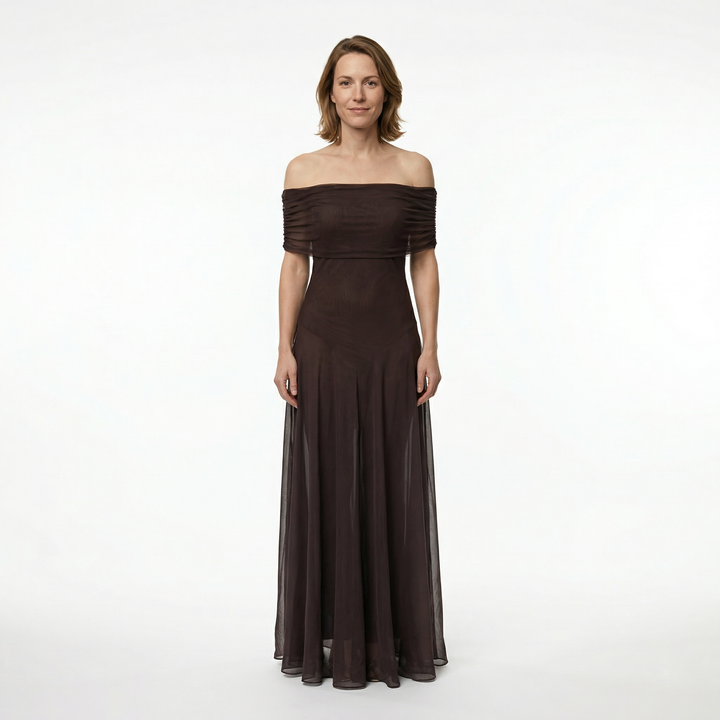 Elegantes Schulterfreies Chiffonkleid