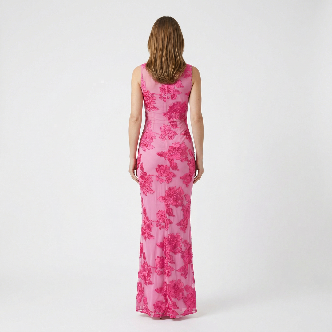 Besticktes Blumiges Abend-Maxikleid