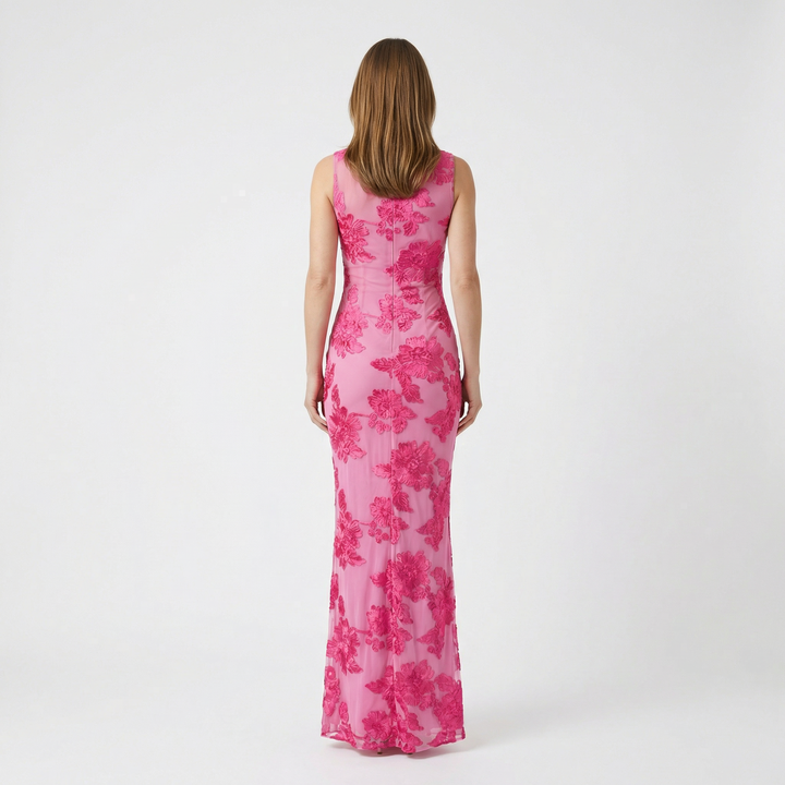 Besticktes Blumiges Abend-Maxikleid