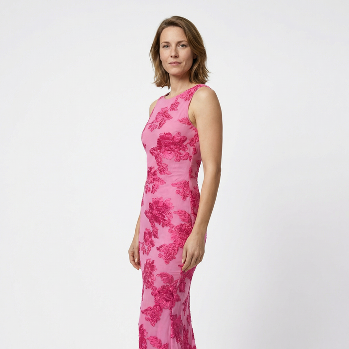 Besticktes Blumiges Abend-Maxikleid