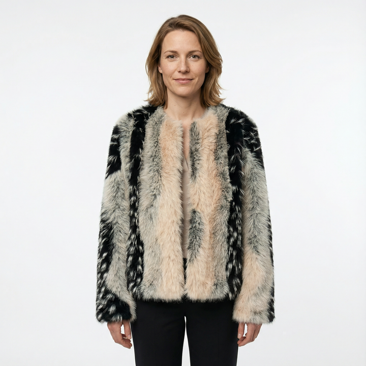 Damen Elegante Kunstfell Jacke