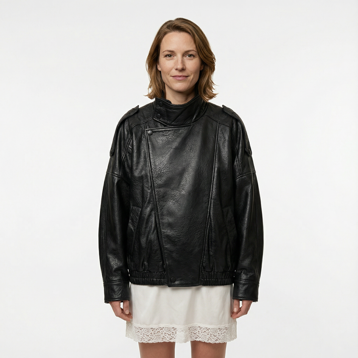 Damen Oversize Lederjacke Schwarz