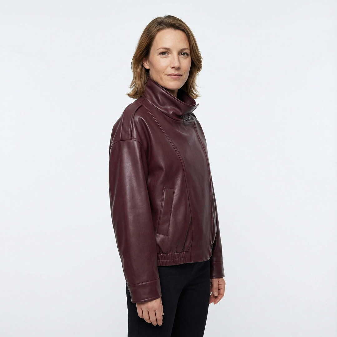 Damen Oversize Lederjacke Schwarz