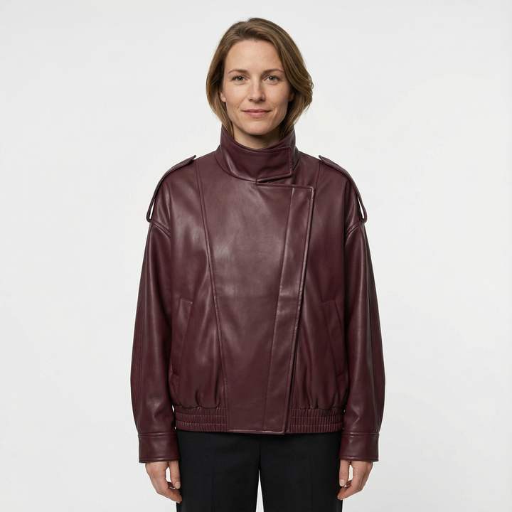 Damen Oversize Lederjacke Schwarz