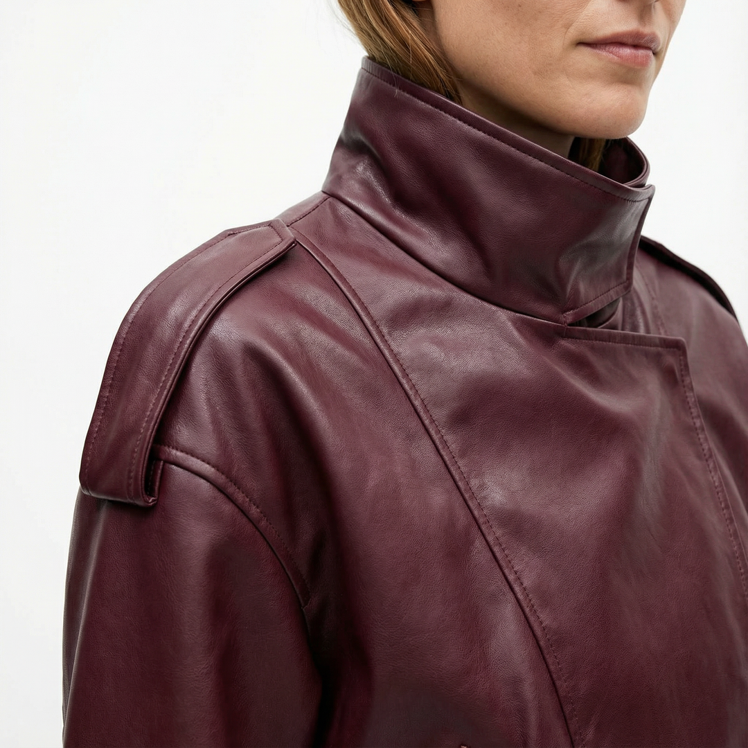 Damen Oversize Lederjacke Schwarz