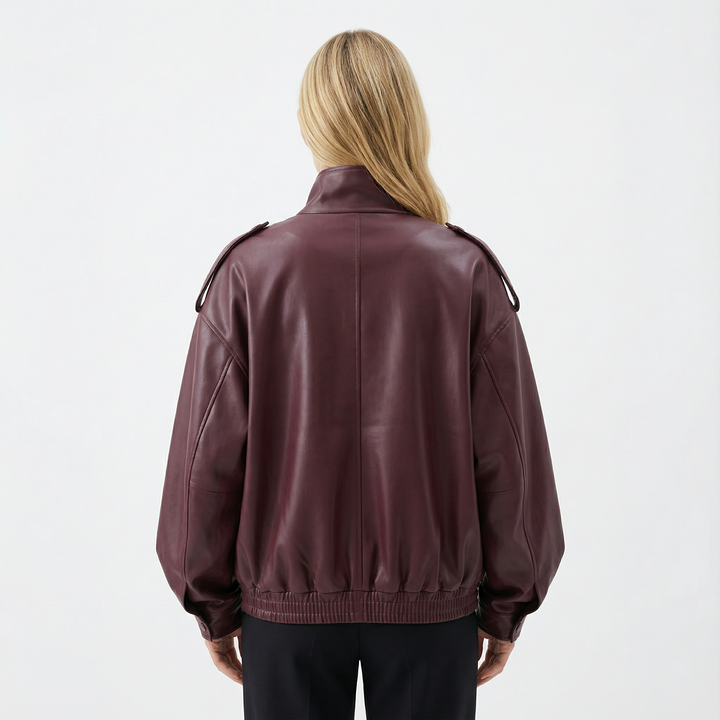 Damen Oversize Lederjacke Schwarz