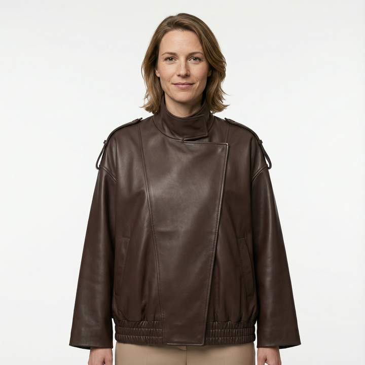 Damen Oversize Lederjacke Schwarz