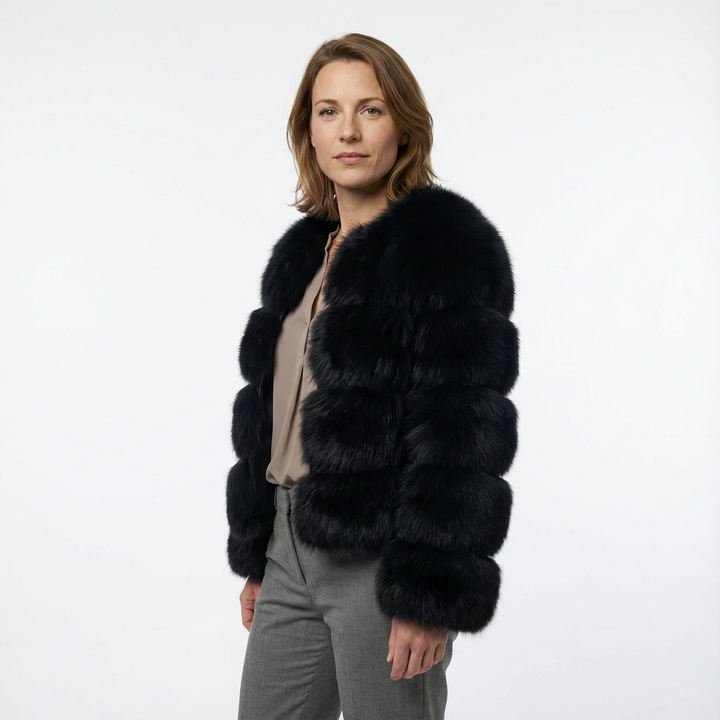 Damen Kurze Kunstfell Jacke