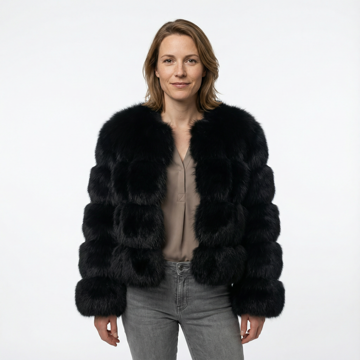 Damen Kurze Kunstfell Jacke