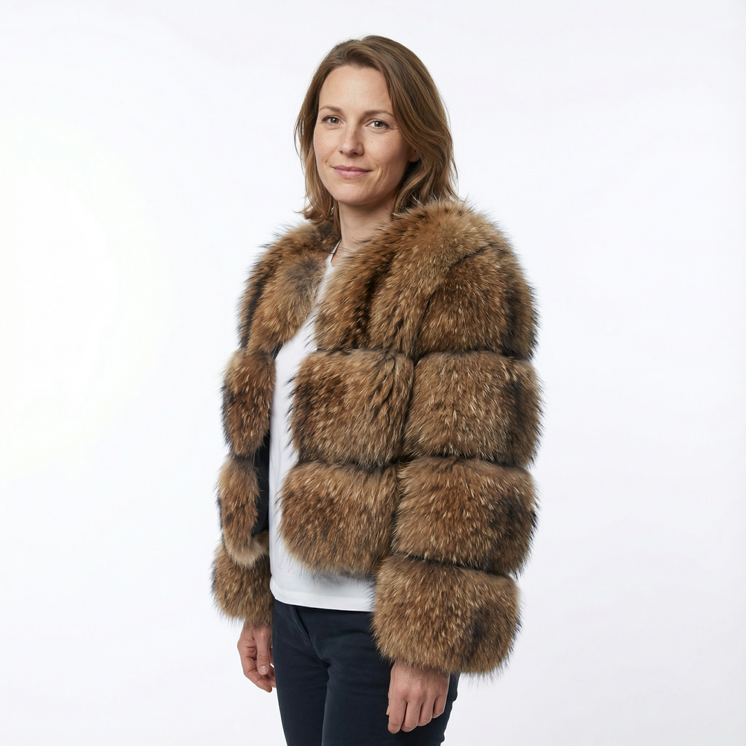 Damen Kurze Kunstfell Jacke