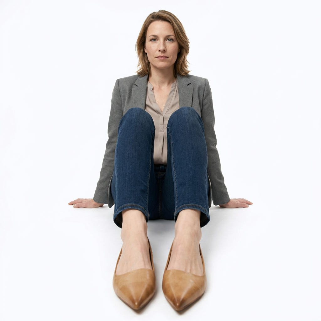 Model trägt aprikosefarbene elegante Kitten-Heel-Pumps, Beinansicht
