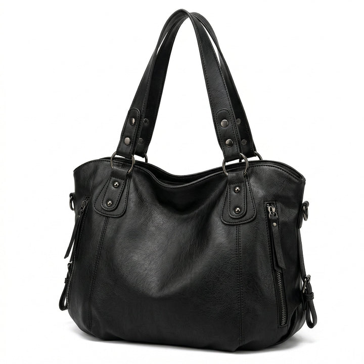 Große Hobo-Schultertasche in Schwarz mit Doppelhenkel und seitlichen Reißverschlüssen