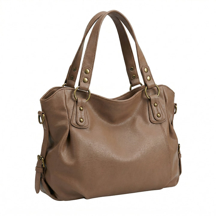 Große Hobo-Schultertasche in Taupe mit goldener Hardware und Ziernähten