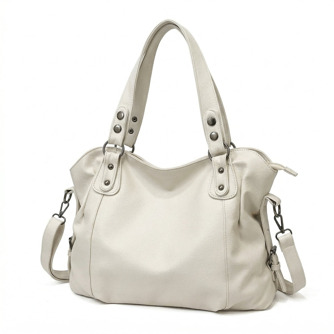 Große Hobo-Schultertasche in Cremeweiß mit mattsilberner Hardware und Schulterriemen