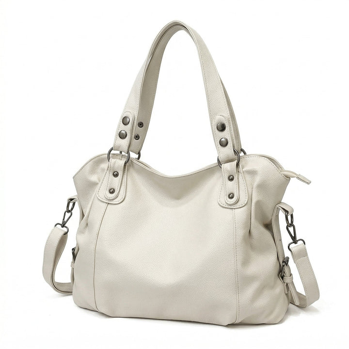 Große Hobo-Schultertasche in Cremeweiß mit mattsilberner Hardware und Schulterriemen