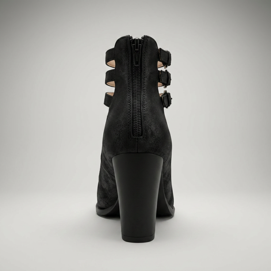 Schwarze Pumps mit Reißverschluss am Fersenbereich, Rückansicht