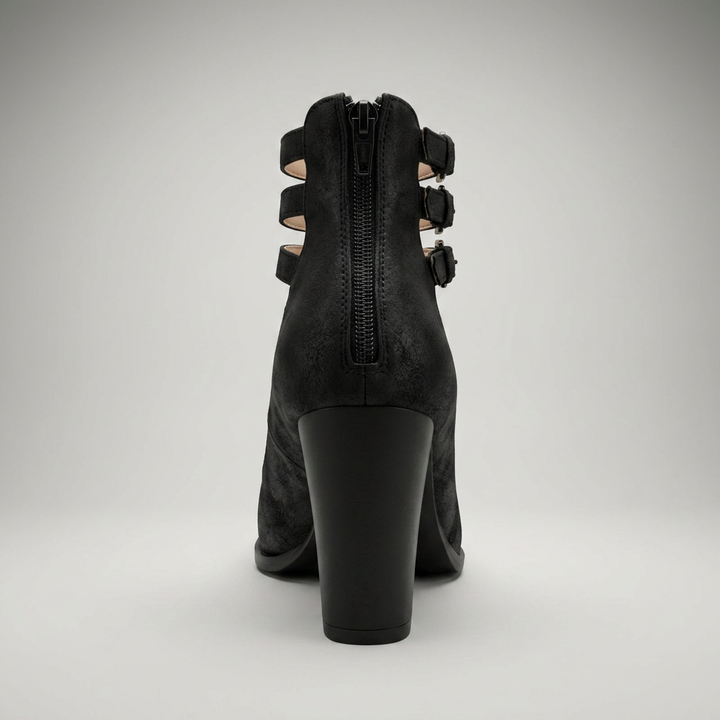 Schwarze Pumps mit Reißverschluss am Fersenbereich, Rückansicht