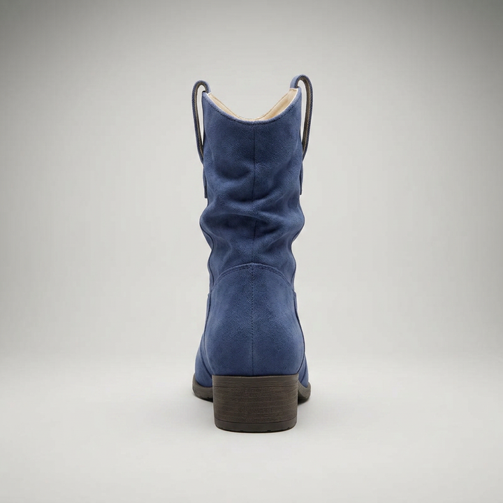 Stiefelette Hellblau Wildleder-Optik Rückansicht