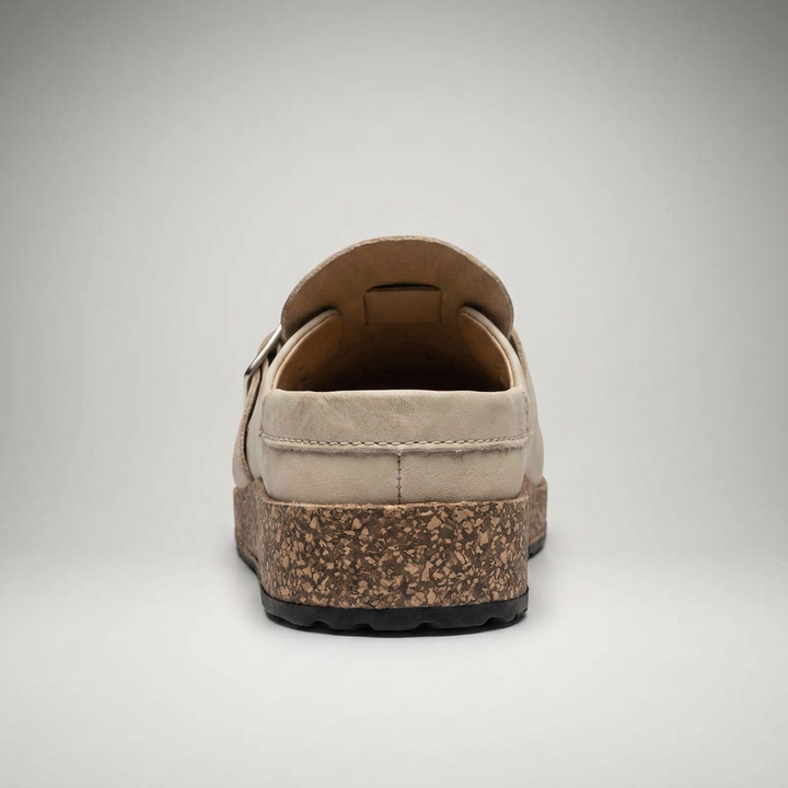 Beige Sandale-Mule mit offener Ferse, Rückansicht