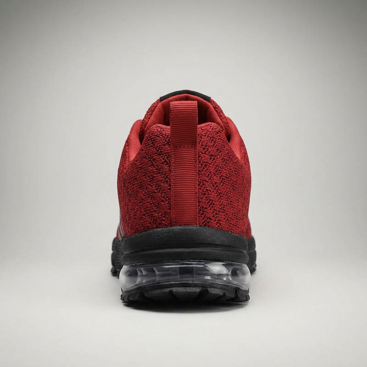 Roter Sneaker mit transparenter Air-Cushion-Sohle, Rückansicht