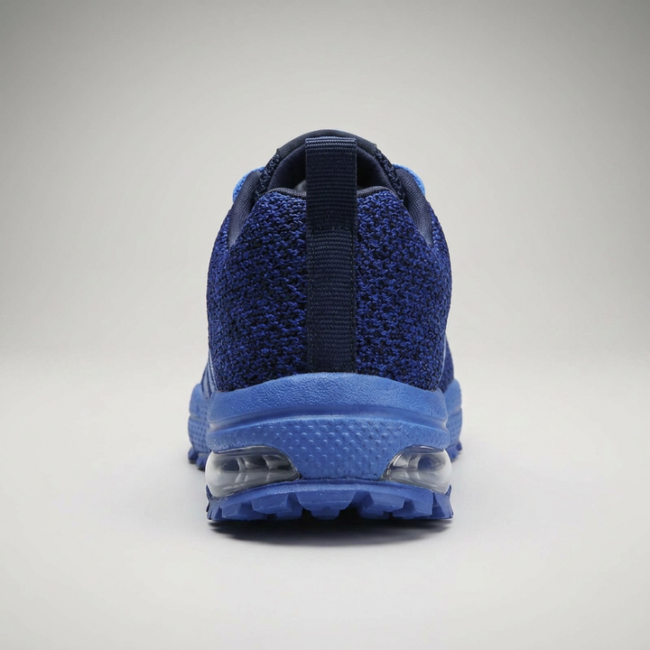 Blauer Sneaker mit transparenter Air-Cushion-Sohle, Rückansicht
