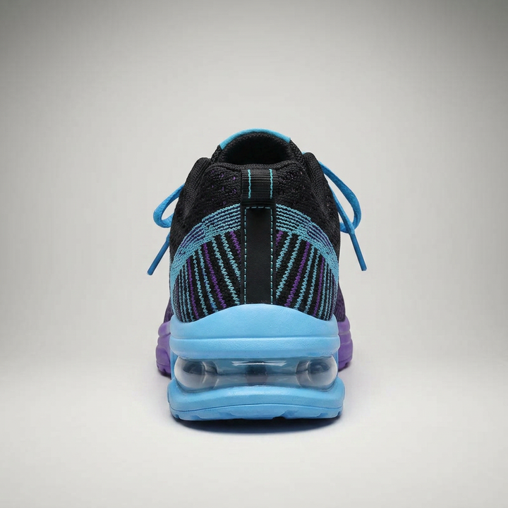 Damen Sneaker Schwarz-Lila, Rückansicht mit Air-Cushion-Sohle