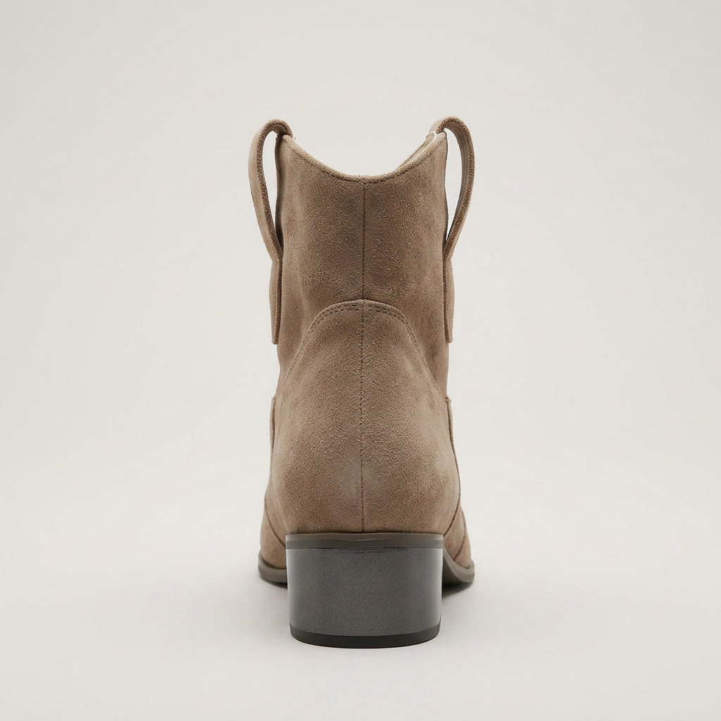 Stiefelette Taupe Wildleder-Optik Rückansicht