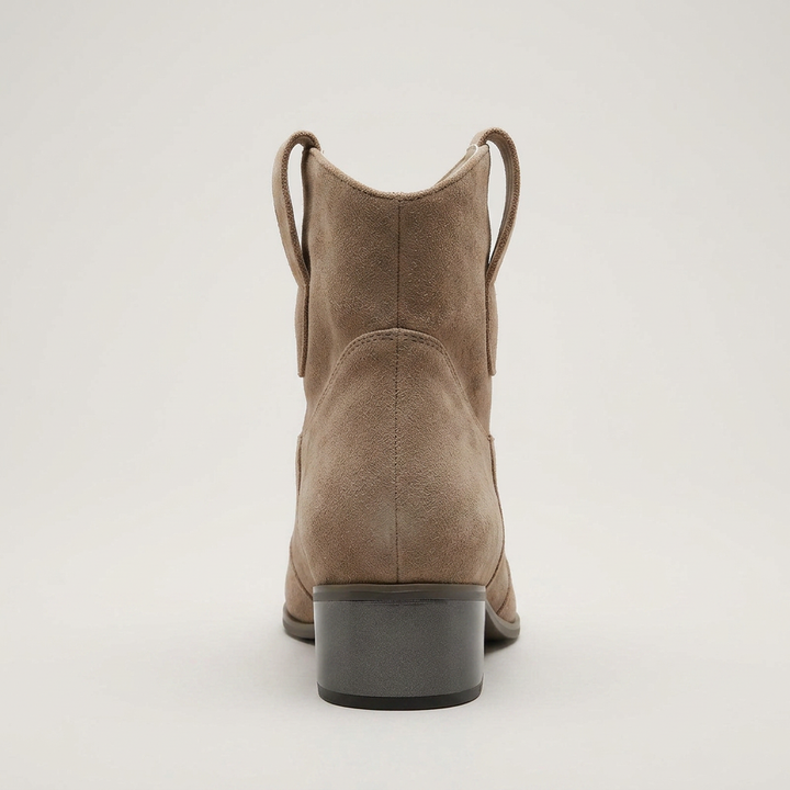 Stiefelette Taupe Wildleder-Optik Rückansicht